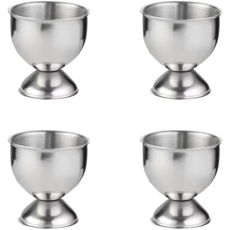 BEBUSINGOTO Juego de 4 hueveras de acero inoxidable - Para huevos pequeños - Plateado (1/5)