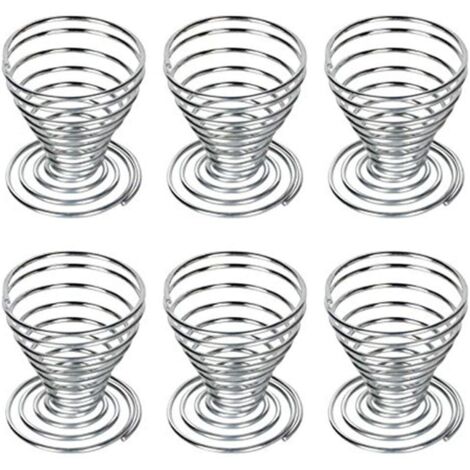 BEBUSINGOTO Juego de 6 hueveras de acero inoxidable con resorte - 5 x 5 cm - Portátiles y útiles (1/5)