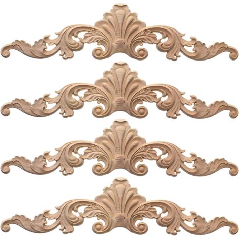 BEBUSINGOTO 4 piezas molduras decorativas de madera para puerta de madera, marco tallado, apliques largos para esquinas, sin pintar, para muebles de cocina, 20 x 5 cm