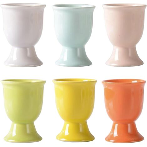 BEBUSINGOTO Juego de 6 hueveras de porcelana, portahuevos, hueveras de cerámica, hueveras de porcelana, aptas para cocinar en casa y en restaurantes, porcelana premium, coloridas (1/5)