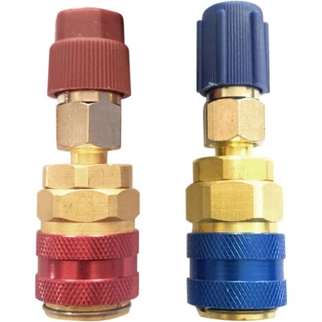 BEBUSINGOTO Adaptador R134A, adaptador de aire acondicionado, adaptador de alta y baja presión, totalmente de cobre, kit de recarga de aire acondicionado para automóvil, recarga de refrigerante (rojo (1/5)