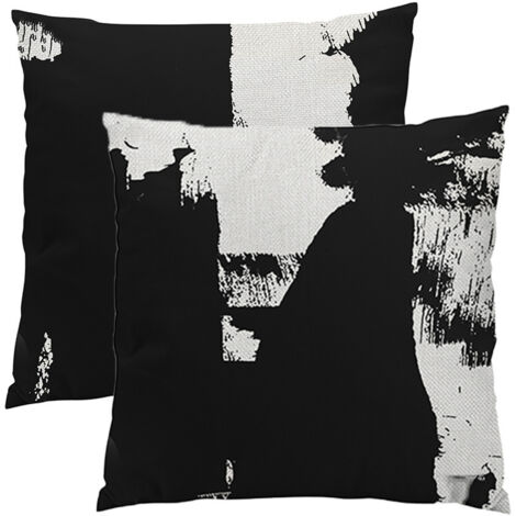 BEBUSINGOTO 2 fundas de cojín decorativas cuadradas, estampado abstracto en blanco y negro, estilo rústico, 45 x 45 cm, impresión a doble cara. (1/5)