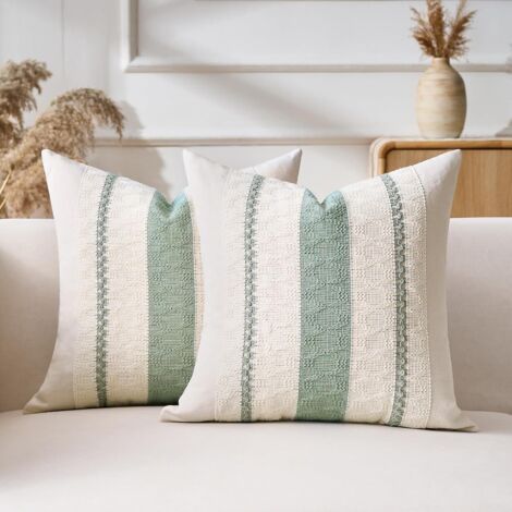BEBUSINGOTO Funda de cojín de 40 x 40 cm, color verde salvia, con textura bohemia, tejida a rayas, decorativa, moderna, estilo bohemio, para el hogar, sala de estar, dormitorio, juego de 2