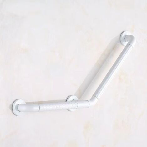 BEBUSINGOTO Barra de apoyo para ducha de 135°, de acero inoxidable y PVC, 45 cm, para inodoro, para personas con discapacidad y mayores. (1/5)