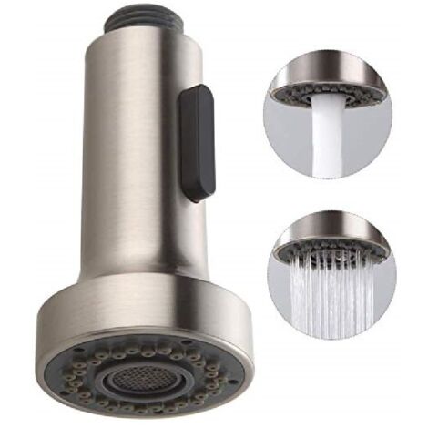BEBUSINGOTO Cabezal de ducha de repuesto para grifo de cocina, 2 modos, para mezclador retráctil, G1/2", cepillado (1/5)