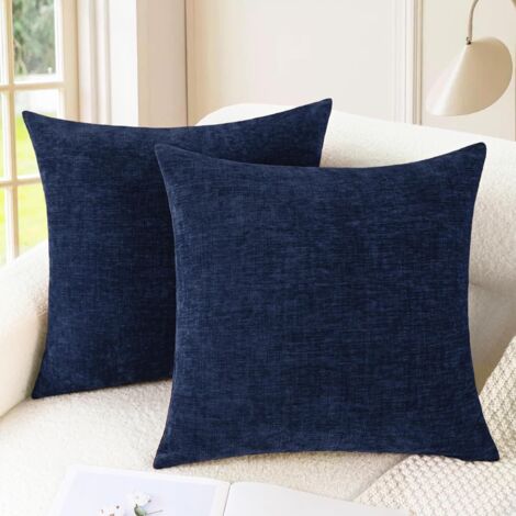 BEBUSINGOTO Juego de 2 fundas de cojín decorativas de chenilla de 45 x 45 cm para sofá, cama, salón, hogar, azul marino (1/4)