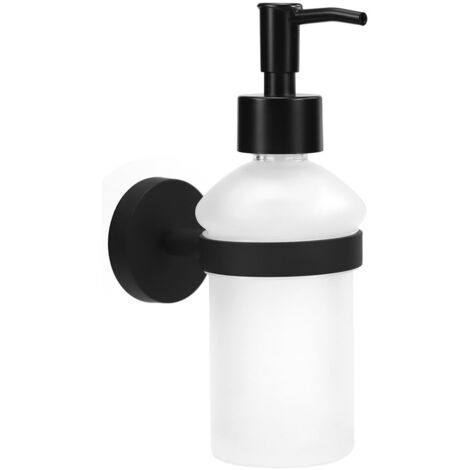 BEBUSINGOTO Dispensador de jabón de pared negro mate 200 ml diseño acero inoxidable baño cocina jabonera sin taladrar en cristal satinado de alta calidad 7 x 18,5 x 11 cm ideal para jabón líquido y d (1/5)