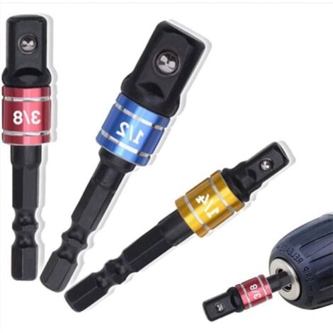 BEBUSINGOTO Adaptador de portavasos de 1/4", 3/8" y 1/2" para atornillador de impacto, adaptador de portavasos, atornillador de impacto, taladro de vaso, juego de extensiones de colores (1/5)