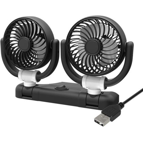 BEBUSINGOTO Ventilador de coche de doble cabezal de 5 V, rotación de 360°, USB, silencioso, para camión, furgoneta, SUV y autocaravana. (1/5)