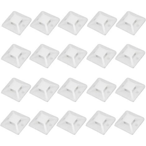 BEBUSINGOTO 500 piezas bridas adhesivas para cables - 25 x 25 mm - Fijación de cables - Sujetacables - Soporte adhesivo - Base de fijación (blanco)