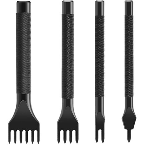 BEBUSINGOTO Kit de herramientas de perforación de agujeros de 4 mm para bricolaje, perforadora de cuero, herramientas de costura, juego de cinceles de acero para costura y cordones, 1/2/4/6 puntas, 4 (1/5)