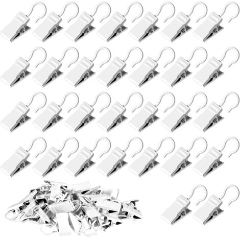 BEBUSINGOTO Pinzas blancas pequeñas para cortina, 100 piezas de metal con ganchos para decoración, fotos y bodas (blancas) (1/5)