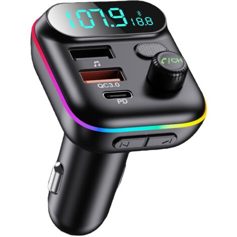 BEBUSINGOTO Transmisor FM Bluetooth para coche, transmisor de radio Bluetooth 5.0 para encendedor de cigarrillos, cargador rápido PD tipo C+ QC3.0, llamadas manos libres, reproductor de música MP3 co (1/5)