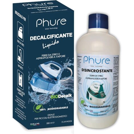 PHURE BIO DECALK Decalcificante Disincrostante Concentrato Universale ferri da stiro e aspirapolveri vapore, per piccoli elettrodomestici Compatibile con tutte le marche Biodegradabile 500ml (1/5)