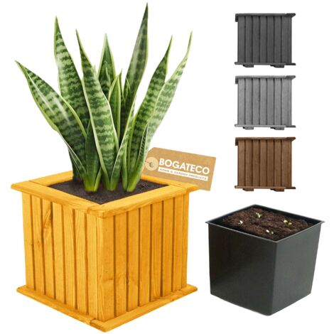 Jardinière Cube Bois Bogateco 25x25x25 cm avec Bac Brun Clair (1/5)