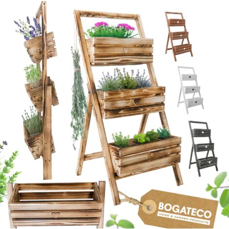 Lot 3 Jardinières Bois Bogateco sur Pied 110cm Bois Flambé (1/5)