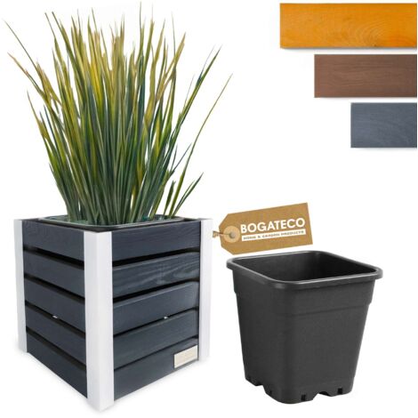 Jardinière Bois Bogateco 37x36x36 cm avec Bac Anthracite (1/5)
