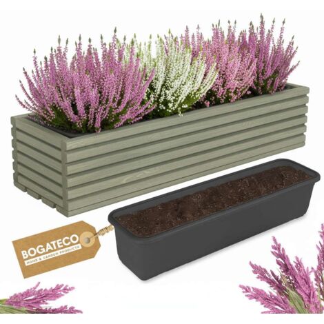 Jardinière Bois Bogateco 64x20x14 cm avec Bac Vert Foncé (1/5)