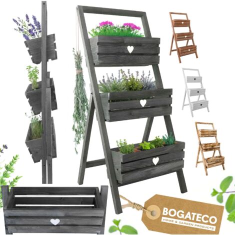 Lot 3 Jardinières Bois Bogateco sur Pied 110cm Gris (1/5)