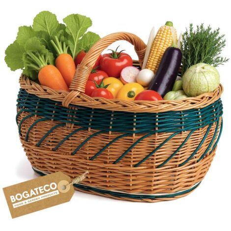 BOGATECO Grand Panier Osier Courses Pique Nique Vert 45 cm (1/5)
