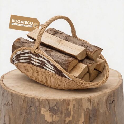 BOGATECO Panier Cheminée Osier Plat avec Jute 55 x 34 cm Naturel (1/5)
