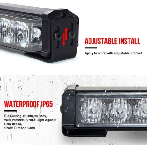 Feux Stroboscopiques LED SKYWORLD - 2 Barres Ultra Mince Rouge - 12 LED - 12V/24V - Pour Moto, Camion, Voiture - IP67
