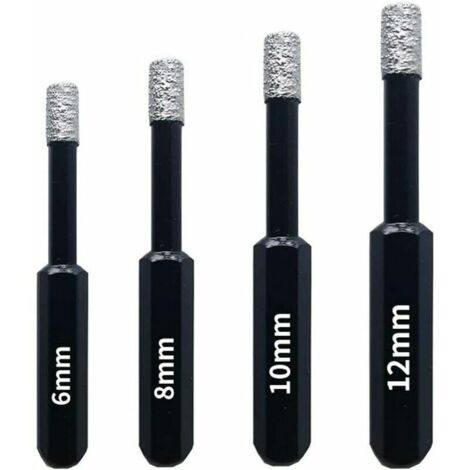 Lucky-88 – Coffret de forets diamant pour carrelage et céramique – 4 pièces 6/8/10/12mm – Acier inoxydable avec revêtement diamant – Pour perceuses à cordon