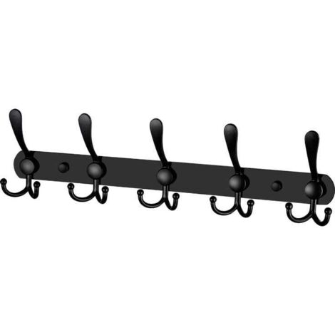 Patère murale salle de bain en acier inoxydable noir mat – 5 crochets – Charge max 15 kg – Installation facile – Pour espaces intérieurs – Fontainebleau (1/5)