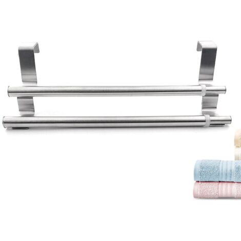 Double, Porte Serviette en Acier Inoxydable pour Portes et Placards, Porte-Torchons Double avec Installation Facile, sans Perçage- Largeur Extensible, Dimensions: 25-40 x 8 x 9 cm (1/5)