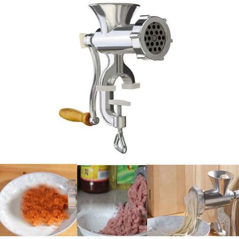 Lucky-88 – Hachoir à viande manuel – Acier inoxydable – Fonctionnement à manivelle – Trémie d'alimentation en fonte d'aluminium – Pour saucisses et pâtes
