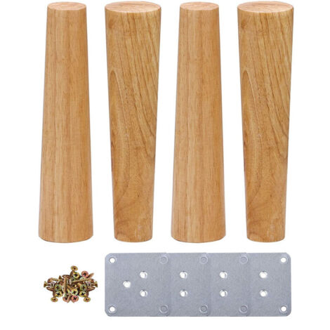 Lucky-88 – Lot de 4 pieds de meuble en chêne massif 15cm – Plaques de montage et vis incluses – Pour table, lit, armoire