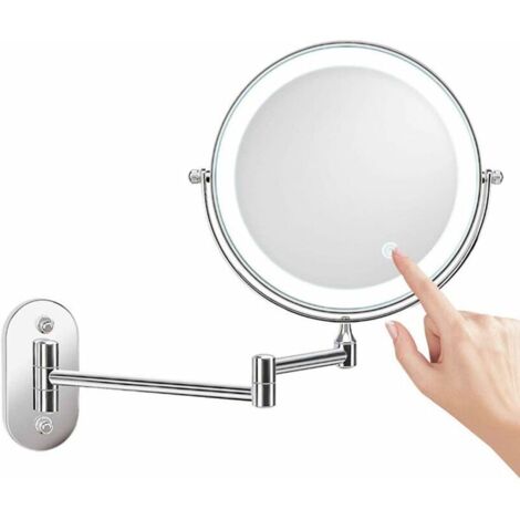 Lucky-88 – Miroir grossissant mural 8 pouces – Double face 1X/10X – Éclairage LED réglable – Bras oscillant 30 cm – Alimentation 4 piles AAA