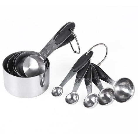 10 pièces cuillères à mesurer en acier inoxydable, tasse à mesurer à l'échelle, ensemble de cuillères à mesurer, moule à gâteau, outil de cuisson-noir, (1/5)