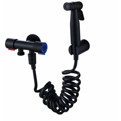 Pistolet de pulvérisation de toilettes en acier inoxydable, ensemble de pistolets de pulvérisation de salle de bains, buse haute pression sans poinçonnage noir 304