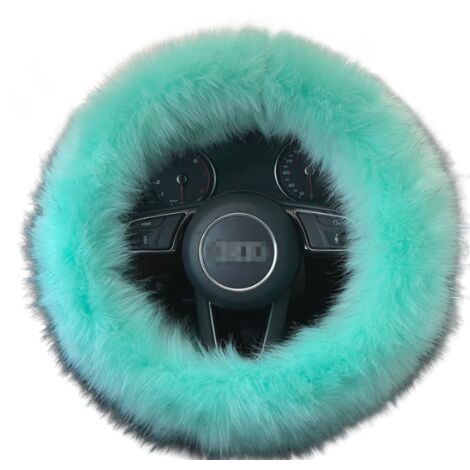 Housse de volant en fausse fourrure en peluche pour voiture camion SUV polaire moelleuse frein à main couverture de volant de voiture chaude vert (1/4)