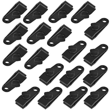 Clip Bache, Clip Tente, Clip en Plastique, 20 Pinces Clips De Bache De Tente en Plastique Tente Snaps pour Camping Canopy Clamp Noir Clips de Bache Auvents pour Activités De Plein Air (1/5)
