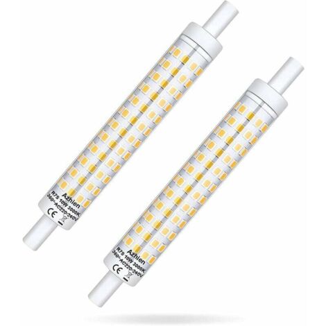 R7S LED 118 mm à intensité variable 10 W, ampoule R7S 118 mm blanc chaud 3000 K, 360 degrés, douille linéaire, sans scintillement, lot de 2 [Classe énergétique A++]