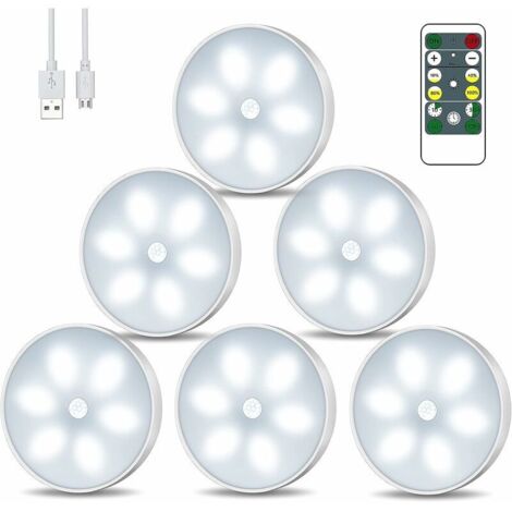 Lampe Placard Veilleuse LED, USB Rechargeable Lot de 6 Lampes de Nuit sans Fil avec Contrôle Tactile et Télécommande Luminosité Réglable Lampe de Armoire Alimenté (1/5)