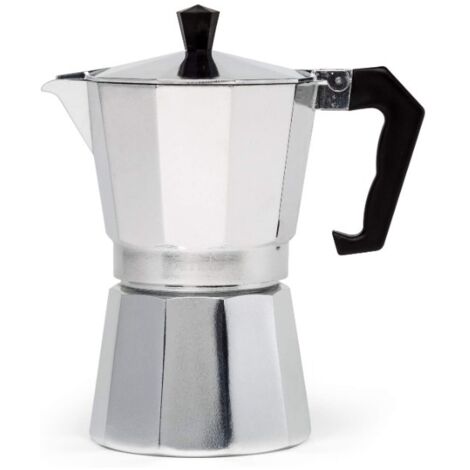 Cafetière et espresso sur la cuisinière, pot à moka pour les cafés italiens et cubains classiques, café, six tasses (1/4)