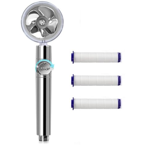 Pommeau de douche à grand filtre à eau turbocompressé à main (argent + 3 cartouches filtrantes) (1/5)
