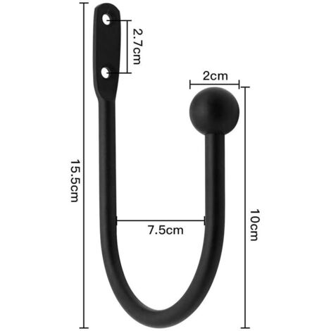 2 Pièces Retenues de Draperie de Rideau Crochets Décoratifs pour Fenêtre Embrasses à Rideaux Crochets de Retenue de Rideau en Métal pour Crochets de Rideaux Lourds et Légers Crochet - Noir