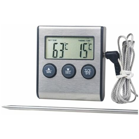 Thermomètre de cuisine numérique grand écran LCD, longue sonde pour Grill four, viande cuisson température alarme minuterie outil
