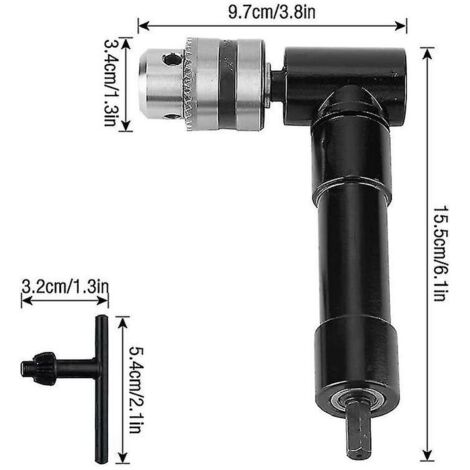 Mandrin de perceuse à angle droit, mandrin à angle droit 90 auto-serrant, arbre électrique de 1 à 10 mm, outil d'extension de perceuse, pour espace de travail dans les coins étroits