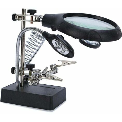 2.5x 7.5x 10x Loupe de Support Loupes 5 LEDs Fer à Souder Multifonctionnel Troisième Main pour Ingénieur Électronique Horloger Montre Réparation Soudure(1 ensemble) (1/5)