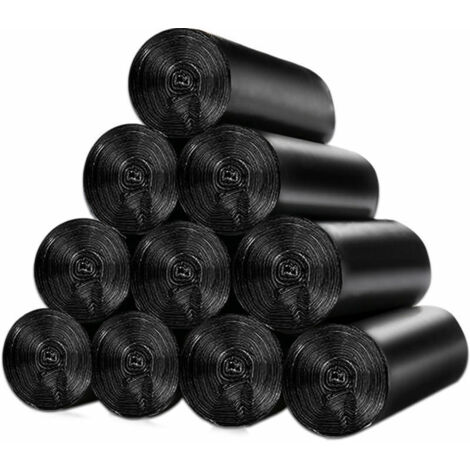 Une sélection de 150 sacs poubelles de 10 litres avec poignée coulissante, résistants aux fuites, 10 rouleaux de sacs poubelles rectangulaires de 10 litres, moyen 45 x 50 cm noir
