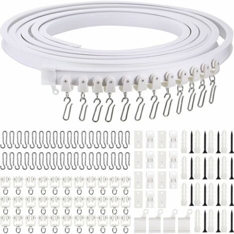 Rail de Rideau Incurvé au Plafond Pliable Support de Rideau de Plafond Flexible Rail Incurvé de Fenêtres Souples pour Tringle à Rideaux avec Crochets de Rideau en Métal (Blanc, 5 m) -
