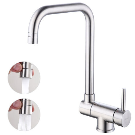 Mitigeur d'évier Rabattable Robinet Cuisine Pliable avec 2 Jets aux Choix Mitigeur de Cuisine en Acier Nickel Brossé Bec 360° Rotatif (1/5)