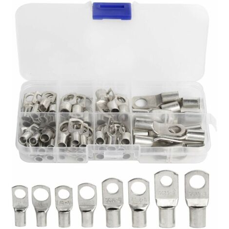 60 Pcs Cosses Électrique Trou boulon en Cuivre Étamé Connecteurs SC à sertir/souder pour câble de 6m㎡ 8m㎡ 10m㎡ 16m㎡ 25m㎡ (1/4)