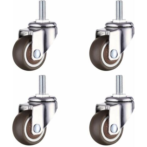 4 Pcs Roulette Pivotante de M8x20mm Roulettes en Caoutchouc Diamètre 38mm pour Meubles Lit de Bébé Chariots