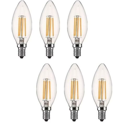 Ampoule Led E14 Dimmable Bougie Led E14 4w Blanc Chaud 2700k, Filament Led Petit Culot à Vis, Equivalent 40w, Lot de 6 fg